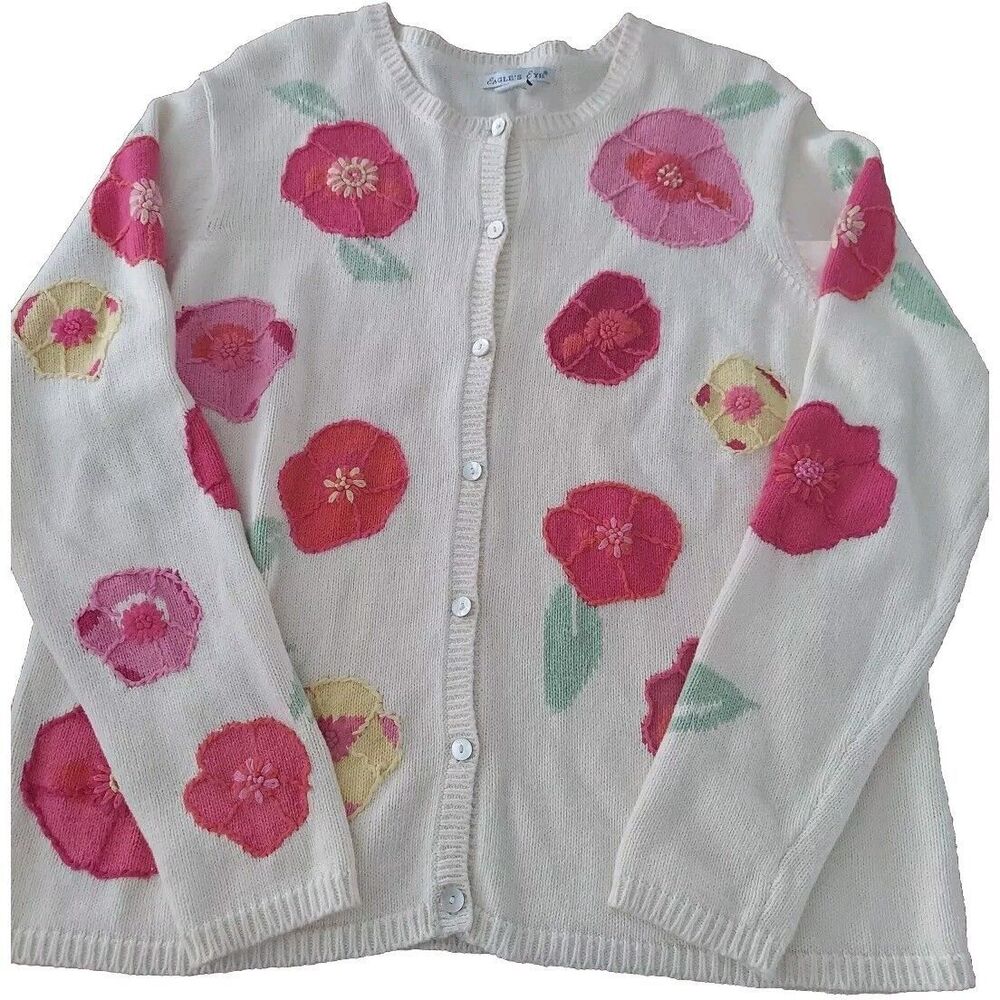Pink and Cream Floral Cardigan Sweater
